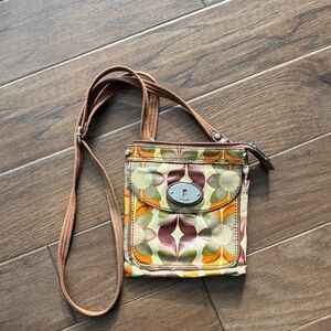 Fossil Women's Floral Crossbody Bag - Orange, Cream, Brown